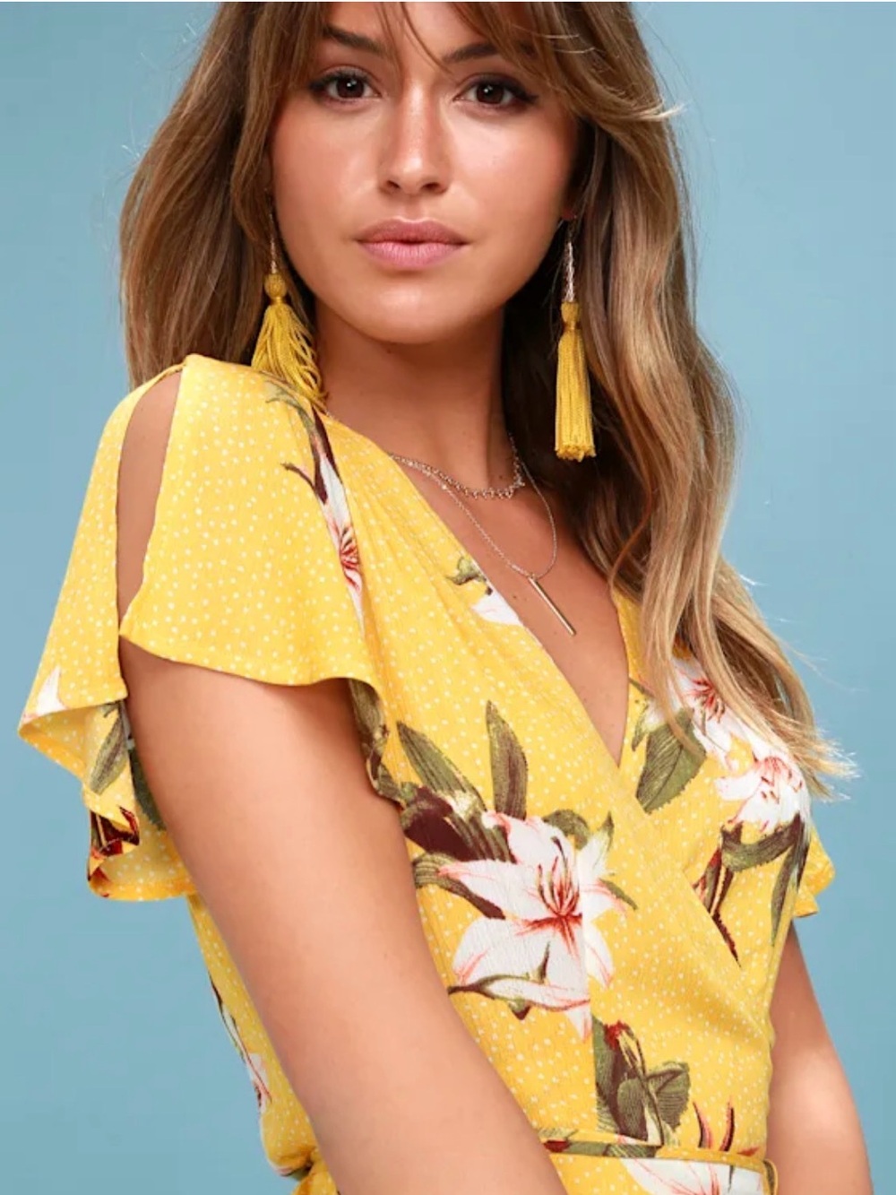 Lulus Heart of Marigold Yellow Floral Wrap Maxi Dress Medium - Picture 3 of 10